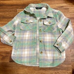 Green and White Plaid Button-Up Shacket